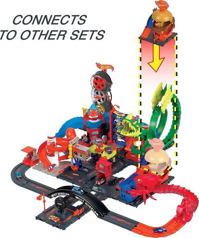 Hot Wheels Toy Car Track Set, City Burger Drive-Thru Playset & 1:64 Scale Car, Connects to Other Sets & Tracks in Saudi Arabia