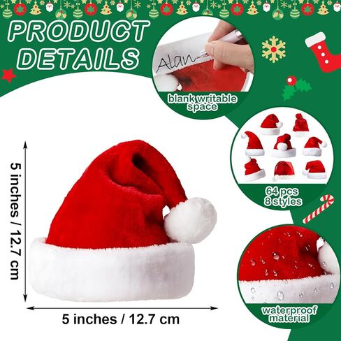 TrelaCo 64 Pcs Christmas Cutouts Decorations Santa Hat Paper Cutouts for Classroom 4 Inch Xmas Cutouts Craft for Classroom Wall Christmas Paper Santa Hat Stickers Bulletin Board Santa Gift, 8 Styles in Saudi Arabia