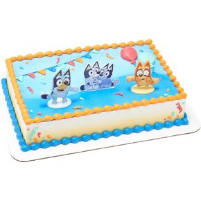 DecoSet® Bluey Dance Mode Cake Toppers, 3 Piece Cake Decoration With Bluey And Bingo Figurines and Muffin & Socks Poly Pic, For Birthday, Parties, Celebration