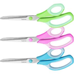 مقص Asdirne، مقص فاخر لجميع الأغراض مقاس 8.6 بوصة، شفرات حادة للغاية من الفولاذ المقاوم للصدأ، قبضة مريحة، رائع للحرف اليدوية والمكتب والمدرسة والاستخدام اليومي، أزرق/وردي/أخضر، عبوة من 3 قطع in Kuwait