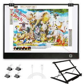 WELZK Light Board A3، 16.6×12.6 بوصة لوحة إضاءة كبيرة مع حامل معدني. أزرار مادية 9 مستويات/طاولة إضاءة خافتة بدون خطوات للرسم الماسي، وإزالة الأعشاب الضارة من الفينيل، والتتبع، والرسم in Kuwait