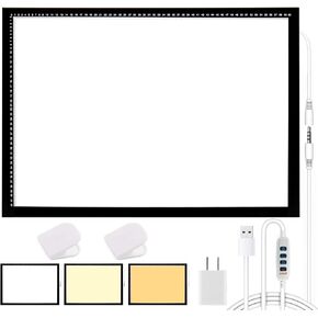 Upgraded A2 Light Pad, 3-Color Light Diamond Painting Light Board, Stepless Diamond Art Large Size Light Pad with Clips 25x18 INCH in Kuwait