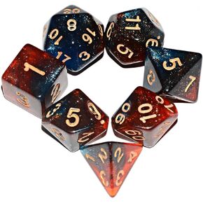 Galaxy Dice Set| Dark Green Mix Cyan Crystal DND Dice Set for Board Game