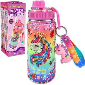 7july Decorate Your Own Water Bottle Kits for Girls Age 4-6-8-10 (Stainless Steel),Mermaid Themed Gem Diamond Painting Crafts,Fun Arts and Crafts Gifts Toys for Girls Birthday Christmas