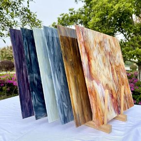 Unicoshape Stained Glass Sheets 12" x 12", Mosaic Glass 6-Pack (5.8sf), Colorful Cathedral Art and Crafts Sheets for DIY Hobbyists and Projects, Assorted Colors, Easy to Cut (Dark Opal Mixed)