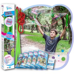 WOWmazing Giant Bubble Wands Kit: (4-Piece Set) | Incl. Wand, Big Bubble Concentrate and Tips & Trick Booklet | Outdoor Toy for Kids, Boys, Girls | Bubbles Made in The USA in Saudi Arabia