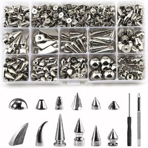 270 مجموعة من المسامير الشريرة، ومسامير CAMXTOOL للملابس، و12 مقاسًا من الأزرار والمسامير، مجموعة مسامير مخروطية من الجلد، ومسامير جلدية على شكل برغي قوطي، وقلادة DIY، وأحذية صدرية مصنوعة من الجلد (فضي) in Kuwait