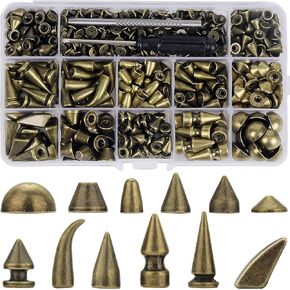 YORANYO 270 Sets Mixed Shape Spikes and Studs Bronze Color Screw Back Bullet Cone Studs and Spikes Rivet Kit with Install Tools for Leather Craft Clothing Shoes Belts Bags Dog Collars DIY Accessories