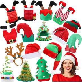 Zubebe 16 Pieces Christmas Hats Bulk, Funny Christmas Hats, Novelty Santa Hats Christmas Tree Hats Christmas Party Hats Christmas Theme Hats for Xmas Holiday Party Favors Adults Kids Christmas Gifts in Kuwait
