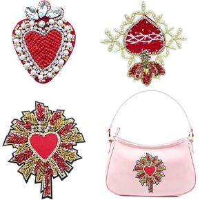 3 PCS Beaded Rhinestone Applique Patches Love Heart Crown Applique Sew on Crystal Heart Patches for Clothing Jeans Jackets Handbag Shoes DIY Decor in Saudi Arabia