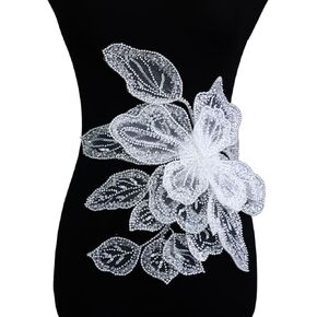 Handmade Rhinestones Applique Sewing Beads Stones Trim Lace Patches Sparkly Silvery Sew on Sequins Crystal Beaded Bodice Accessory for Wedding Dresses DIY Decorative Clothes (DH01-BK)