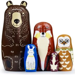 GRPSKCOS Easter Bunny Russian Nesting Dolls Toys for Kids, 5pcs Animal Rabbit Wooden Matryoshka Dolls, Handmade Easter Decoration Gifts(09 Rabbit)