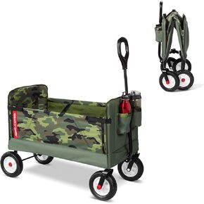 Radio Flyer 3-in-1 Camo Folding Wagon for Kids, Garden, & Cargo, Green Collapsible Wagon