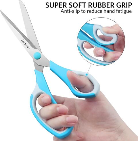مقص Asdirne، مقص فاخر لجميع الأغراض مقاس 8.6 بوصة، شفرات حادة للغاية من الفولاذ المقاوم للصدأ، قبضة مريحة، رائع للحرف اليدوية والمكتب والمدرسة والاستخدام اليومي، أزرق/وردي/أخضر، عبوة من 3 قطع in Kuwait