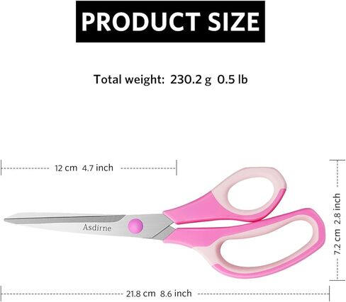 مقص Asdirne، مقص فاخر لجميع الأغراض مقاس 8.6 بوصة، شفرات حادة للغاية من الفولاذ المقاوم للصدأ، قبضة مريحة، رائع للحرف اليدوية والمكتب والمدرسة والاستخدام اليومي، أزرق/وردي/أخضر، عبوة من 3 قطع in Kuwait