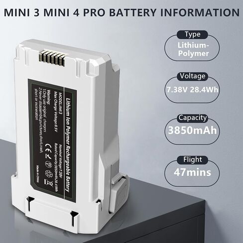 بطارية Dregin DJI Mini 3 Pro Mini 4 Pro بالإضافة إلى بطارية بديلة ممتدة 47 دقيقة وقت الطيران 3850 مللي أمبير في الساعة لطائرة DJI Mini 3/ Mini 3 Pro/Mini 4 Pro Drone in Kuwait
