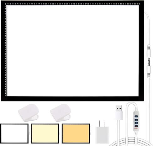 Upgraded A2 Light Pad, 3-Color Light Diamond Painting Light Board, Stepless Diamond Art Large Size Light Pad with Clips 25x18 INCH in Kuwait