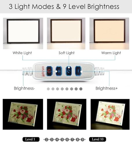 Upgraded A2 Light Pad, 3-Color Light Diamond Painting Light Board, Stepless Diamond Art Large Size Light Pad with Clips 25x18 INCH in Kuwait