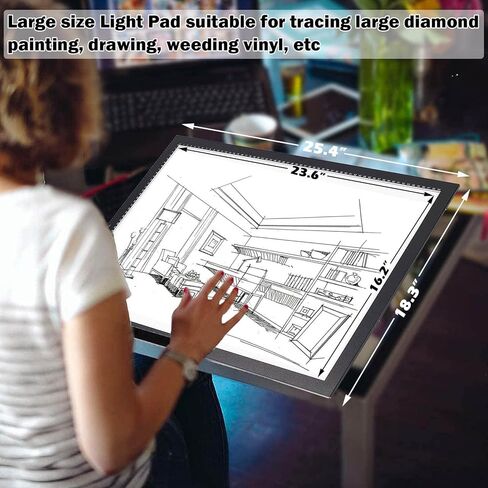Upgraded A2 Light Pad, 3-Color Light Diamond Painting Light Board, Stepless Diamond Art Large Size Light Pad with Clips 25x18 INCH in Kuwait