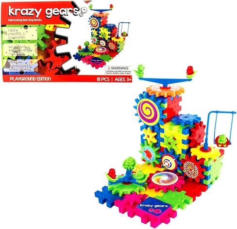 مجموعة ألعاب بناء معدات Krazy Gears - مكعبات تعليمية متشابكة - تروس دوارة بمحرك - إصدار ساحة لعب مكون من 81 قطعة in Saudi Arabia