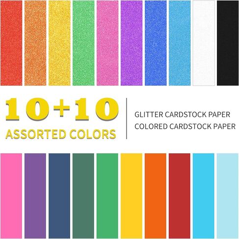 VETUZA 20 Sheets Glitter&Colored Cardstock Paper - 92lb./250GSM Cover, A4 Mixed Colored Craft Cardstock for School DIY Project, Birthday Card Making, Thanksgiving Gift Box Wrapping in Kuwait