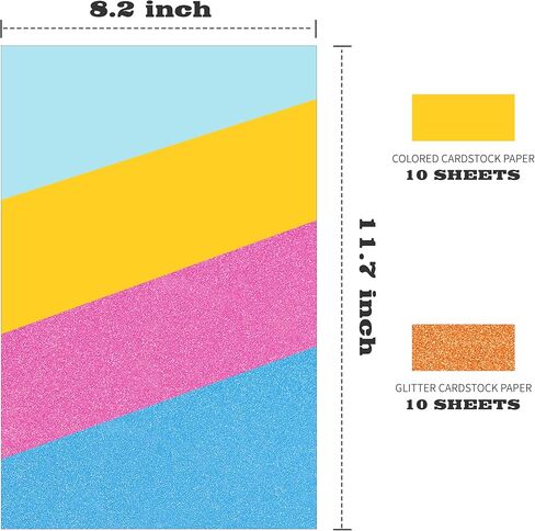 VETUZA 20 Sheets Glitter&Colored Cardstock Paper - 92lb./250GSM Cover, A4 Mixed Colored Craft Cardstock for School DIY Project, Birthday Card Making, Thanksgiving Gift Box Wrapping in Kuwait