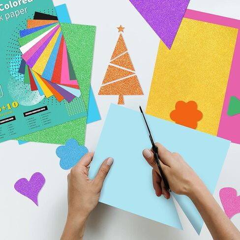 VETUZA 20 Sheets Glitter&Colored Cardstock Paper - 92lb./250GSM Cover, A4 Mixed Colored Craft Cardstock for School DIY Project, Birthday Card Making, Thanksgiving Gift Box Wrapping in Kuwait