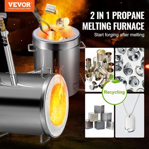VEVOR Propane Melting Furnace Kit, 12KG Large Capacity Foundry Home Kilns, Blacksmithing Forge with Crucible & Tongs Kiln, Stainless Steel Smelter, for Metal Scrap Recycle, Gold Copper Silver Casting in Saudi Arabia