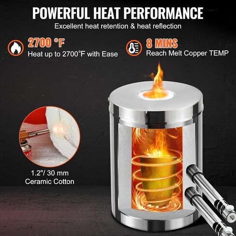 VEVOR Propane Melting Furnace Kit, 12KG Large Capacity Foundry Home Kilns, Blacksmithing Forge with Crucible & Tongs Kiln, Stainless Steel Smelter, for Metal Scrap Recycle, Gold Copper Silver Casting in Saudi Arabia