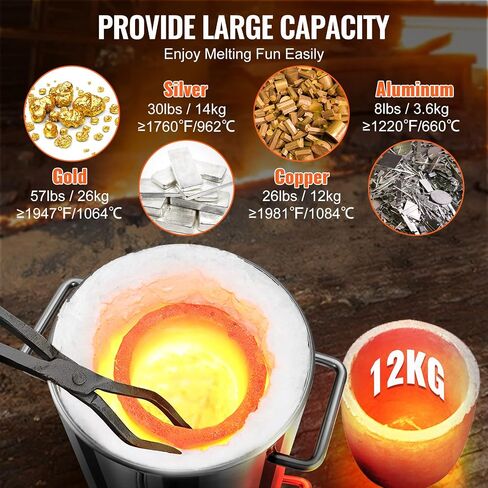 VEVOR Propane Melting Furnace Kit, 12KG Large Capacity Foundry Home Kilns, Blacksmithing Forge with Crucible & Tongs Kiln, Stainless Steel Smelter, for Metal Scrap Recycle, Gold Copper Silver Casting in Saudi Arabia