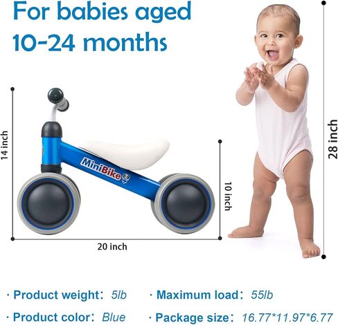 دراجات Ancaixin Baby Balance لفتاة تبلغ من العمر سنة واحدة، أفضل هدايا عيد الميلاد الأولى للطفل الصغير من الوقوف إلى الجري، ألعاب ركوب الخيل لعمر 1+ سنة، بدون دواسة دراجة أطفال 4 عجلات in Kuwait