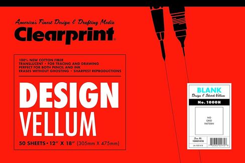 Clearprint 1000H Design Vellum Pad, 16 lb., 100% Cotton, 12 x 18 Inches, 50 Sheets, Translucent White, 1 Each (10001418) in Saudi Arabia
