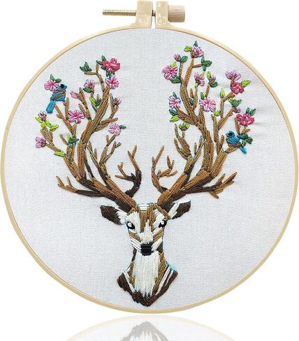 طقم تطريز مختوم للمبتدئين من مايدير بنمط، طقم غرز متقاطعة، طقم تطريز للمبتدئين بما في ذلك طوق التطريز وخيوط ملونة ومقص تطريز - Herborist4 in Kuwait