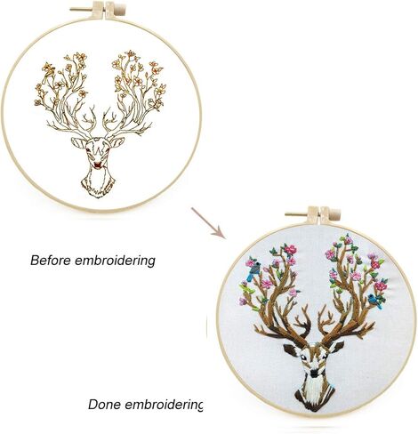 طقم تطريز مختوم للمبتدئين من مايدير بنمط، طقم غرز متقاطعة، طقم تطريز للمبتدئين بما في ذلك طوق التطريز وخيوط ملونة ومقص تطريز - Herborist4 in Kuwait