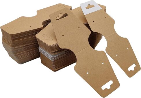 بطاقات عرض القلائد ذاتية اللصق - 200 قطعة من بطاقات عرض الاساور الفارغة من ورق الكرافت، بطاقات الاقراط، بطاقة بيع تغليف المجوهرات المعلقة لتعبئة القلائد والاساور وسلاسل المفاتيح، 4.7 × 1.9 انش in Kuwait