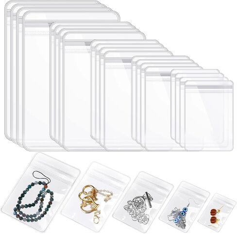 160 Pieces Self Seal Jewelry PVC Bags Plastic Anti Tarnish Jewelry Storage Bags Clear Jewelry Organizer Bag Jewelry Pouches Small Zipper Bags for Holding Earring Ring Necklace Jewelry, 5 Sizes in Saudi Arabia