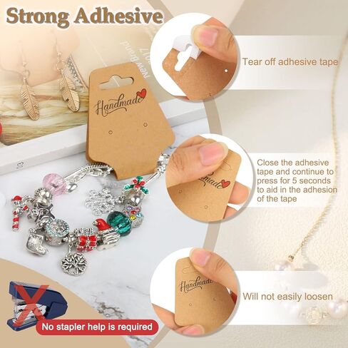 ovsor 100 قطعة من عبوات الأساور - بطاقات تعبئة الأقراط القوية مع بطاقات سوار ذاتية اللصق قوية للشركات الصغيرة التي تبيع عصابات الرأس والأساور والقلائد والأقراط وسلسلة المفاتيح in Kuwait