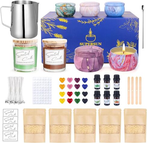 SUPERSUN Scented Candle Making Kit for Adults Kids, Arts & Crafts Kit for DIY Starter, Candle Making Supplies Including Beeswax, Candle Tins Jars and More, Birthday Christmas Holiday Gifts in Kuwait