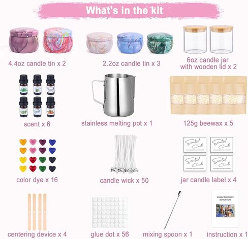 SUPERSUN Scented Candle Making Kit for Adults Kids, Arts & Crafts Kit for DIY Starter, Candle Making Supplies Including Beeswax, Candle Tins Jars and More, Birthday Christmas Holiday Gifts in Kuwait