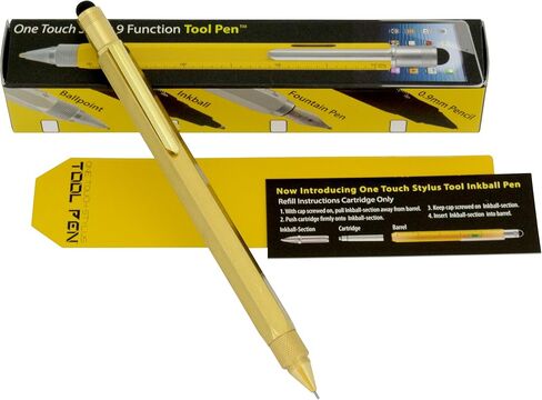 MONTEVERDE USA 9-in-1 Tool Mechanical Pencil in Brass – Hand-Machined Multifunctional Pencil with Stylus, Screwdrivers, Ruler, and Eraser – Exclusive Collection Ideal Gift for Engineers in Saudi Arabia