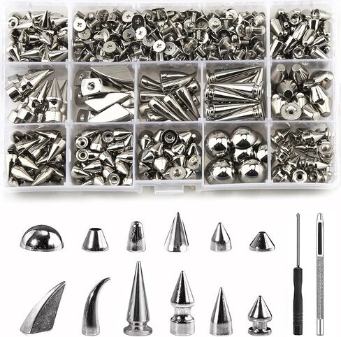 270 مجموعة من المسامير الشريرة، ومسامير CAMXTOOL للملابس، و12 مقاسًا من الأزرار والمسامير، مجموعة مسامير مخروطية من الجلد، ومسامير جلدية على شكل برغي قوطي، وقلادة DIY، وأحذية صدرية مصنوعة من الجلد (فضي) in Kuwait