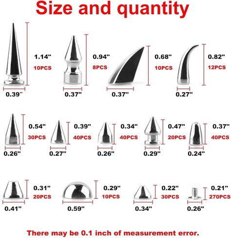 270 مجموعة من المسامير الشريرة، ومسامير CAMXTOOL للملابس، و12 مقاسًا من الأزرار والمسامير، مجموعة مسامير مخروطية من الجلد، ومسامير جلدية على شكل برغي قوطي، وقلادة DIY، وأحذية صدرية مصنوعة من الجلد (فضي) in Kuwait