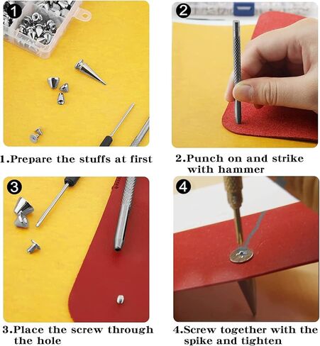 270 مجموعة من المسامير الشريرة، ومسامير CAMXTOOL للملابس، و12 مقاسًا من الأزرار والمسامير، مجموعة مسامير مخروطية من الجلد، ومسامير جلدية على شكل برغي قوطي، وقلادة DIY، وأحذية صدرية مصنوعة من الجلد (فضي) in Kuwait