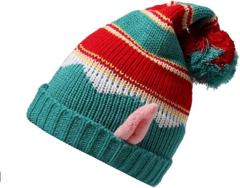 Ouksma عيد الميلاد محبوك قبعة قزم قبعة مع آذان للبالغين سانتا قبعة عيد الميلاد قزم قبعة صغيرة مع بوم بوم لحفلة عيد الميلاد in Kuwait