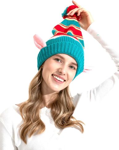 Ouksma عيد الميلاد محبوك قبعة قزم قبعة مع آذان للبالغين سانتا قبعة عيد الميلاد قزم قبعة صغيرة مع بوم بوم لحفلة عيد الميلاد in Kuwait