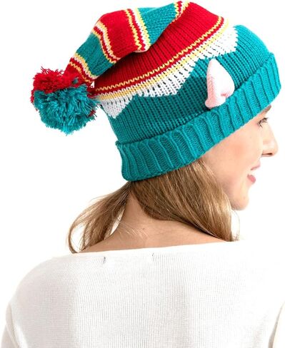 Ouksma عيد الميلاد محبوك قبعة قزم قبعة مع آذان للبالغين سانتا قبعة عيد الميلاد قزم قبعة صغيرة مع بوم بوم لحفلة عيد الميلاد in Kuwait