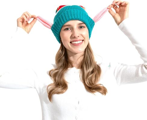 Ouksma عيد الميلاد محبوك قبعة قزم قبعة مع آذان للبالغين سانتا قبعة عيد الميلاد قزم قبعة صغيرة مع بوم بوم لحفلة عيد الميلاد in Kuwait