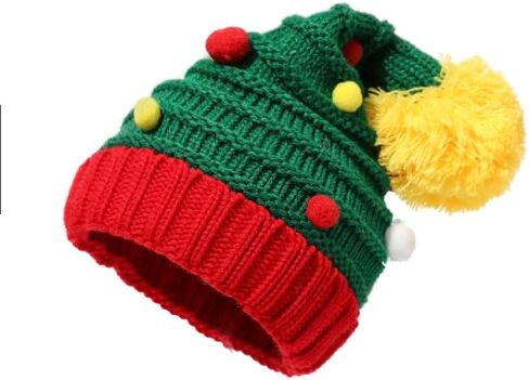 Ouksma قبعة عيد الميلاد للأطفال قبعة قزم مع آذان محبوك قبعة مع بوم بوم عيد الميلاد سانتا قبعة مخططة قبعة عيد الميلاد in Kuwait