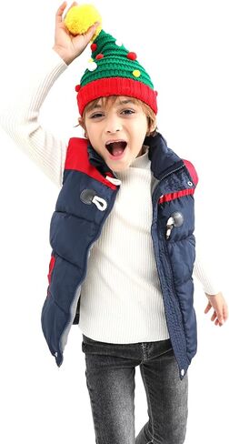 Ouksma قبعة عيد الميلاد للأطفال قبعة قزم مع آذان محبوك قبعة مع بوم بوم عيد الميلاد سانتا قبعة مخططة قبعة عيد الميلاد in Kuwait