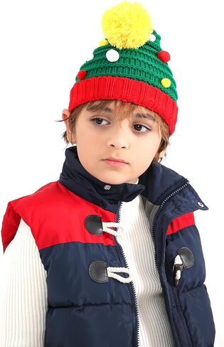 Ouksma قبعة عيد الميلاد للأطفال قبعة قزم مع آذان محبوك قبعة مع بوم بوم عيد الميلاد سانتا قبعة مخططة قبعة عيد الميلاد in Kuwait